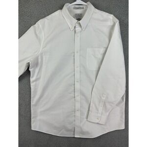 LL Bean Shirt Mens 17.5 35 White Button Down Slim Fit Wrinkle Free Cotton Dress